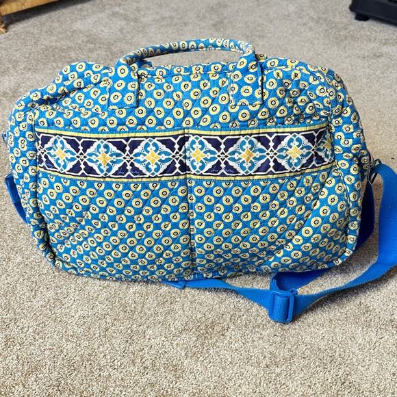 Vera Bradley 2008 Riviera Blue and Yellow Weekender Duffel Travel Bag - Picture 6 of 6